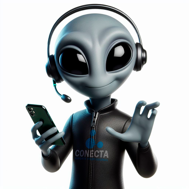 Mascote Conecta utilizando headset